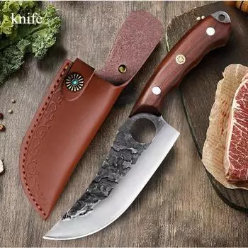Нож для резки Нож для разделки мяса Кухонный нож для разделки мяса, выкованный вручную Многоцелевой нож Нож для фруктов Острый нож для нарезки with cover