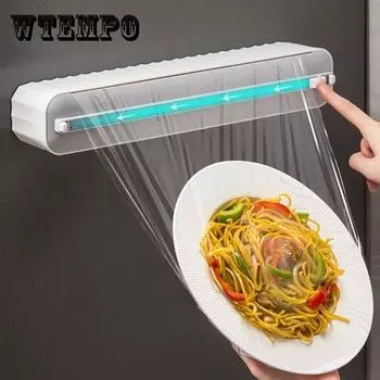 Нож для резки пластиковой пищевой пленки. Многофункциональный нож с магнитной присоской. Настенная коробка для резки. Одноразовый диспенсер для пищевой пленки. Резак для кухонной фольги. +50m cling film серый