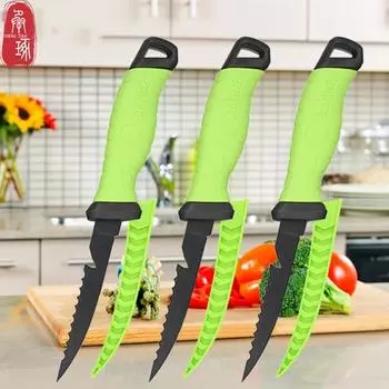 Нож для рыбы, уличный нож для нарезки рыбы, антипригарный инструмент для нарезки мяса, портативный нож, многофункциональный, зеленый with sheath зелёный