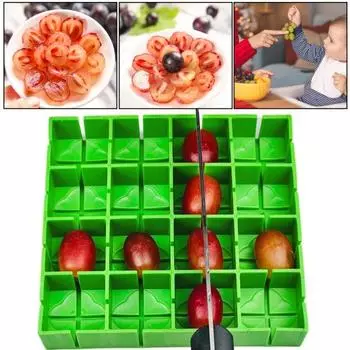 Нож для томатов винограда, черри, нарезка на половину или четверть, без лезвий, легко чистится, безопасный крестообразный держатель для фруктовых контейнеров для детских салатов зелёный