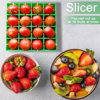 Нож для томатов винограда, черри, нарезка на половину или четверть, без лезвий, легко чистится, безопасный крестообразный держатель для фруктовых контейнеров для детских салатов зелёный