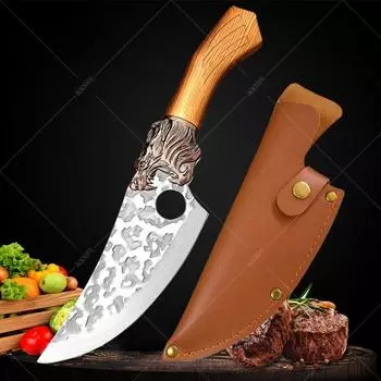Нож из нержавеющей стали для обвалки мяса в домашних условиях, для забоя свиней, для чистки овощей, деликатный, ручной ковки, кухонный нож с нескользящей ручкой with cover