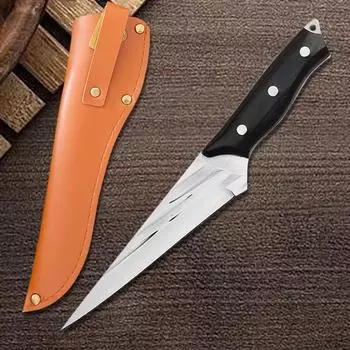 Нож из нержавеющей стали для разделки мяса, кухонный нож для мяса, острый нож для резки на открытом воздухе, для рыбалки, барбекю, с чехлом 6 inch