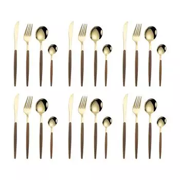 Нож из нержавеющей стали с деревянной ручкой 430, вилка, ложка и набор зажимов, ложка, португальский ретро-набор посуды под дерево, CST Pack of 4 золотой