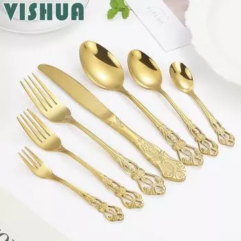 Нож из нержавеющей стали, вилка, ложка, семь предметов, рельефный набор посуды в стиле ретро в стиле вестерн, европейский нож для стейка, вилка