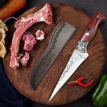 Нож мясника из нержавеющей стали для кухни, нож для нарезки фруктов и овощей, обвалочный нож с деревянной ручкой, нож для мяса и рыбы, кухонные принадлежности
