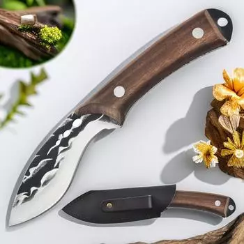 Нож мясника, нож для разделки мяса, кухонный нож для обвалки, нож для нарезки овощей с чехлом, деревянная ручка-стабилизатор с полным хвостовиком