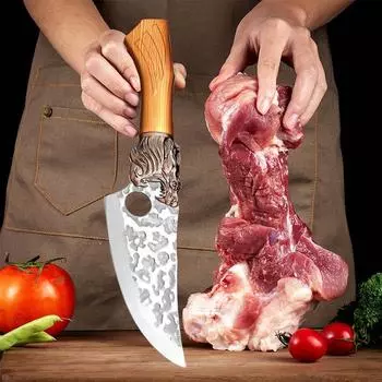 Нож ручной ковки, кухонный нож для разделки мяса, нож для обвалки мяса, профессиональный нож мясника из нержавеющей стали, острый нож для нарезки фруктов