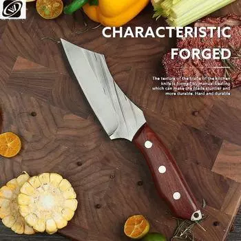 Нож ручной работы из кованой стали с ножнами из высокоуглеродистой нержавеющей стали, кухонный нож шеф-повара, подходящий для многофункциональной резки мяса на кухне