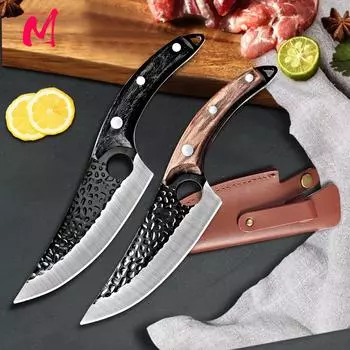 Нож ручной работы, кованый, кухонный, из нержавеющей стали, с полным хвостовиком, мясницкий нож для обвалки мяса, ножи для разделки мяса
