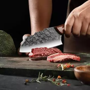 Нож ручной работы, кованый кухонный нож для мяса, нож для обвалки, поварской нож, нож для нарезки фруктов, кухонный нож с деревянной ручкой
