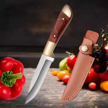 Нож с кобурой для ручной обработки, нож для обвалки баранины, нож для маринования мяса, нарезки фруктов и овощей красный