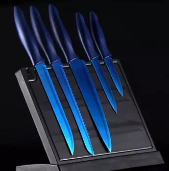 Нож шеф-повара, 5 предметов, нож для мяса, нож для фруктов и овощей, кухонный нож из нержавеющей стали, титановый нож с синим покрытием синий