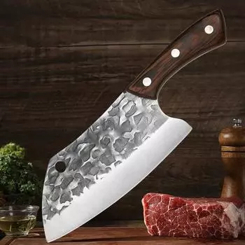 Нож шеф-повара для нарезки рыбы и мяса с деревянной ручкой Кухонные ножи Мясной топор для нарезки овощей Мясной нож для обвалки лезвие ручной ковки