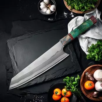 Нож шеф-повара из дамасской стали, 7-слойный композитный стальной нож для резки, стабилизированное дерево, острый тесак, слайсер, ножи Santoku Couteau