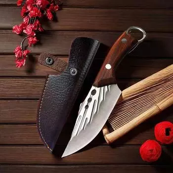 Нож-тесак для мяса, ручной ковки, нож мясника из нержавеющей стали, нож для обвалки мяса с полным хвостовиком, кухонный нож для нарезки фруктов