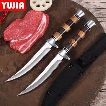 Нож «Волк» из нержавеющей стали, ручной нож для мяса в стиле ретро, острая круглая рука, обеденный монгольский нож с чехлом для ножа.