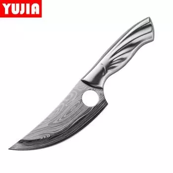 Нож «Волк» из нержавеющей стали с лазерным рисунком из дамасской стали — нож из нержавеющей стали с узлом для развала Небольшой нож «Ятаган» для мяса without cover