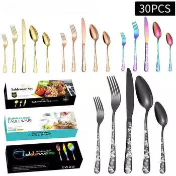 Нож, вилка и ложка из нержавеющей стали. Посуда. Костюм из 30 предметов. Посуда в западном стиле. Костюм на 6 человек.