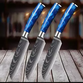 Ножи из нержавеющей стали 7Cr17, нож для разделки мяса с дамасским узором, 5-дюймовый японский нож Сантоку, нож для нарезки овощей, нож для фруктов