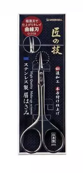 Ножницы для бровей GREEN BELL Craftsmanship из нержавеющей стали с изогнутым лезвием, 1 шт. G-2105