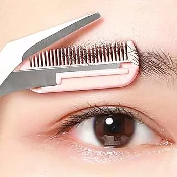 Ножницы для бровей из нержавеющей стали со встроенной расческой, прецизионный инструмент для красоты с розовой ручкой, дизайн для левой и правой руки, профессиональный и домашний уход за красотой