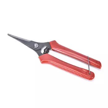 Прямые ручные ножницы с красными пластиковыми ручками и фиксатором для сада и дома красный