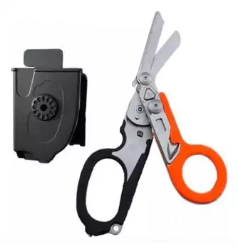 Ножницы для парамедиков с совместимой кобурой Многофункциональные складные ножницы для травм 6 в 1 на открытом воздухе чёрный/оранжевый