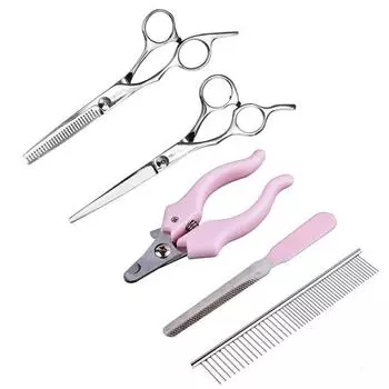 Ножницы для стрижки ногтей и груминга для домашних животных: Набор из 4 предметов Steel scissors and comb two-piece set