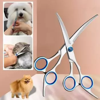Ножницы для стрижки собак, изогнутые ножницы для домашних животных из нержавеющей стали, безопасные ножницы для собак с круглой головкой, ножницы для стрижки домашних животных Tijeras Puppy M