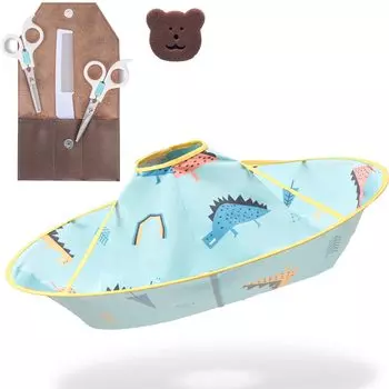 Ножницы для стрижки волос MINGYI, набор ножниц для детской стрижки, компактный инструмент для стрижки, легко хранить, синий, с накидкой для стрижки (Динозавр)