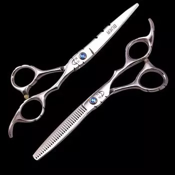 Ножницы для стрижки волос Профессиональный набор парикмахерских ножниц Парикмахерская практика Стрижка волос Плоские режущие зубные ножницы Flat scissors серебряный