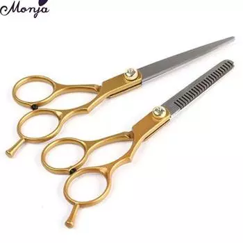 Ножницы для волос Monja, 6 дюймов, нержавеющая сталь, золотые, профессиональные парикмахерские ножницы для стрижки волос, филировочные, парикмахерские, домашний инструмент «сделай сам»