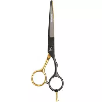 Ножницы для волос Sangelar 5,5 дюймов, черно-золотые, инструмент для стрижки челки у девочек, инструмент для укладки шерсти домашних животных, ремонт волос на лице домашних животных Straight Scissors золотой/чёрный