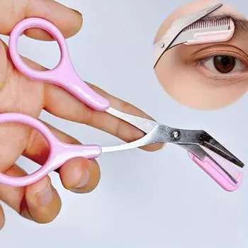 Ножницы-триммер для бровей с расческой, ножницы для формирования бровей, нескользящие ручки для пальцев, удаление волос, косметические аксессуары для мужчин и женщин A розовый