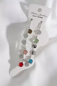 Ножной браслет серебряного цвета с разноцветными камнями и блестками