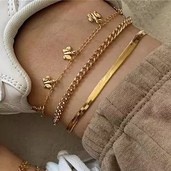 Ножной браслет в стиле ретро, новая многослойная цепочка с подвеской в виде бабочки, ножной браслет с молнией и листьями, модный трендовый браслет