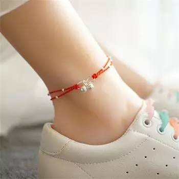 Ножной браслет женский колокольчик простой ретро этнический стиль сексуальный студент корейская версия лодыжки красная веревка дворец колокольчик