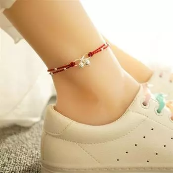Ножной браслет женский колокольчик простой ретро этнический стиль сексуальный студент корейская версия лодыжки красная веревка дворец колокольчик вино красного