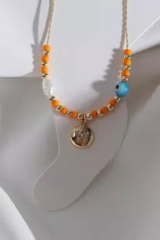 Ножной браслет золотого цвета с подвеской из камня и циркона в форме бабочки