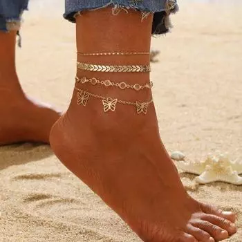Ножные браслеты-бабочки, регулируемая удлиненная цепочка, украшение индивидуального цвета, многослойные ножные браслеты, набор ювелирных изделий