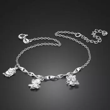 Ножные браслеты с подвеской в виде милых животных для женщин, 100% стерлинговое серебро 925 пробы, аксессуары для ног, 27 см, пляжные сандалии босиком, браслет на щиколотке