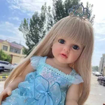 NPK 55 см кукла для девочек синее платье Reborn Princess мягкая силиконовая кукла для ванны всего тела 55cm розовый