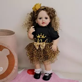 NPK 55cm Full Glue Leopard Print Gauze Skirt Simulation Rebirth Doll Betty Cross-border E-commerce Supply 55cm чёрный/коричневый