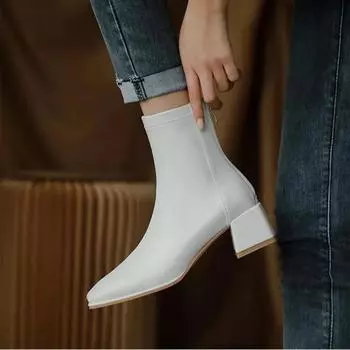 Nre женские ботинки осенние женские туфли на молнии сапоги-женские дамские чулки Rock Med лодыжки римские квадратные носки ретро базовые каблуки-копыто 34 абрикосовый