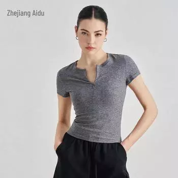 NU Youthful Slim Fit Yoga T-Shirt - Nude, Round Neck, Waist-Hugging, Short Sleeves, High-End Fitness Top M