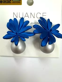 NUANCE Wild Flower 2 Blue, Серьги, Корейский премиум-бренд, Корейские украшения, Корейские аксессуары, Корейский стиль, KBeauty
