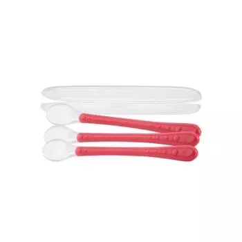 Nubi Силиконовая ложка с длинной ручкой, 3 шт. + футляр, розовый, 1 комплект