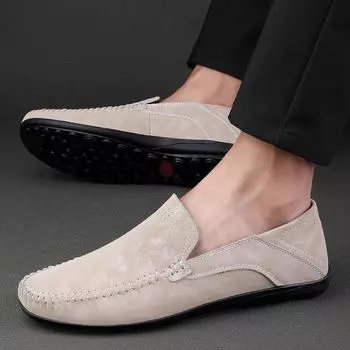 Nubuck Men s Loafers Slip-On Driving Shoes Casual Brand Loafers Moccasins Luxury Men s Oxford Shoes Men s Leather Men s Shoes 37 бежевый