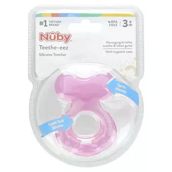 Nuby, Teethe-eez, силиконовая футболка, от 3 месяцев, розовая, комплект из 2 предметов
